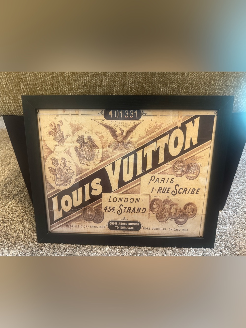 NEW LV LOUIS VUITTON PICTURE WALL ART * Glass & Wooden Frame